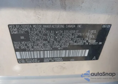 2009 Toyota Rav4 Limited V6 из США, поврежденный, VIN 2T3BK31V99W008654